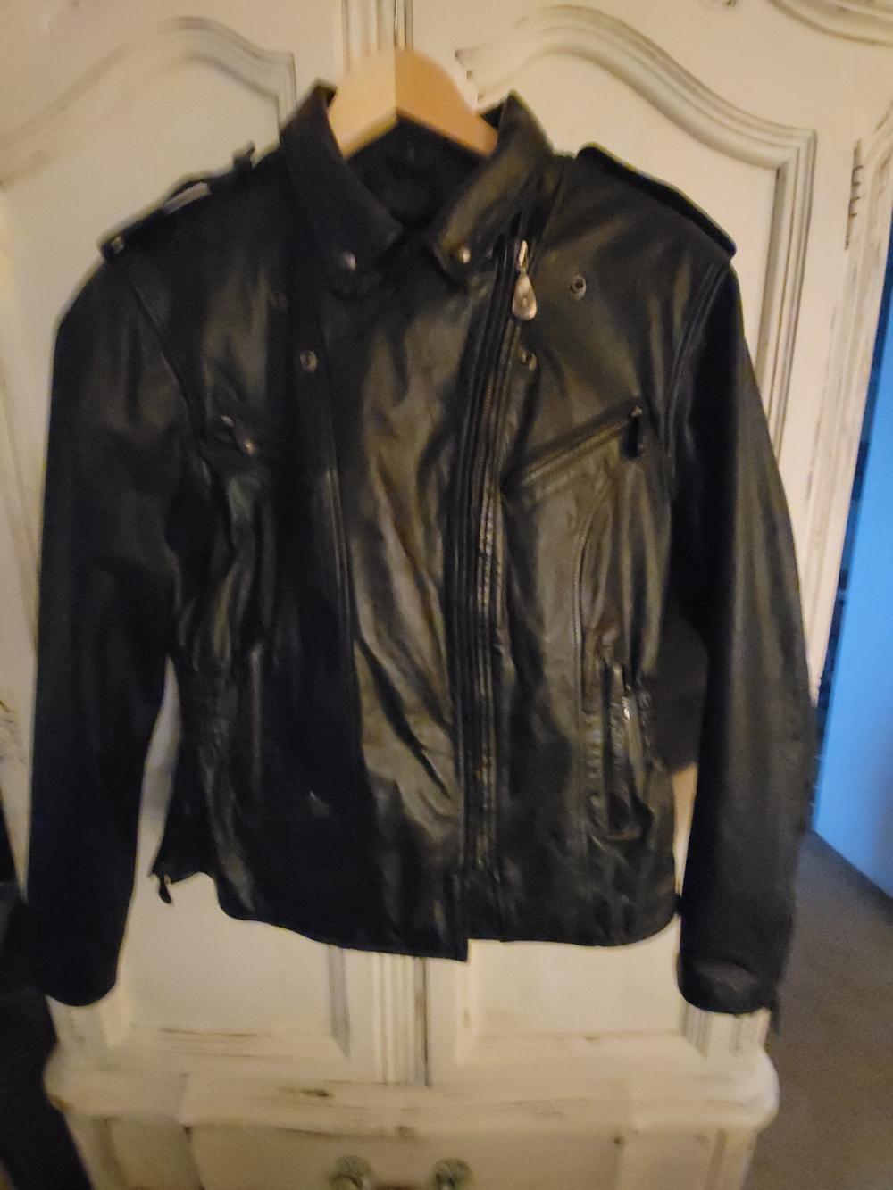 VINTAGE-Harley-Davidson Black Asymmetrical Leather Moto Jacket